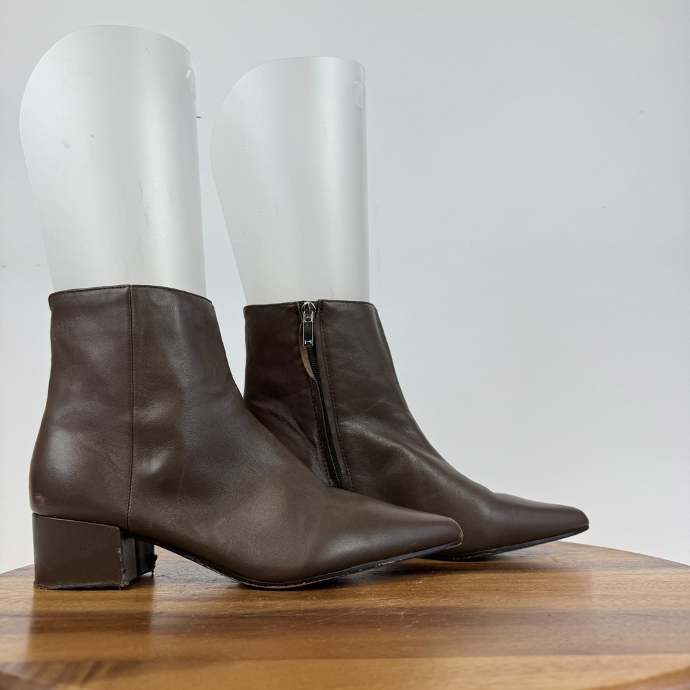 Womens Marc Fisher LTD Leonna Brown Leather Cushioned Heeled Ankle Boots Size 7